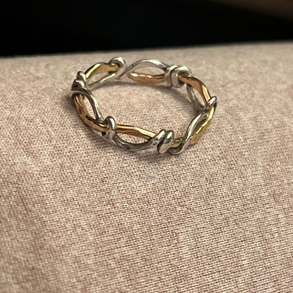 Sterling and 10k barbed wire ring